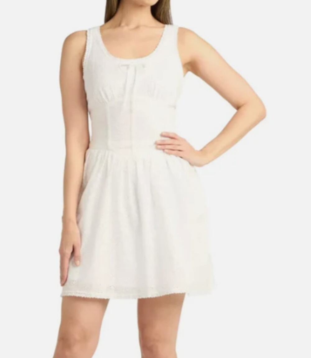 BCX Tank Dress Women's Off White Eyelet  Scoop Neck Size M
